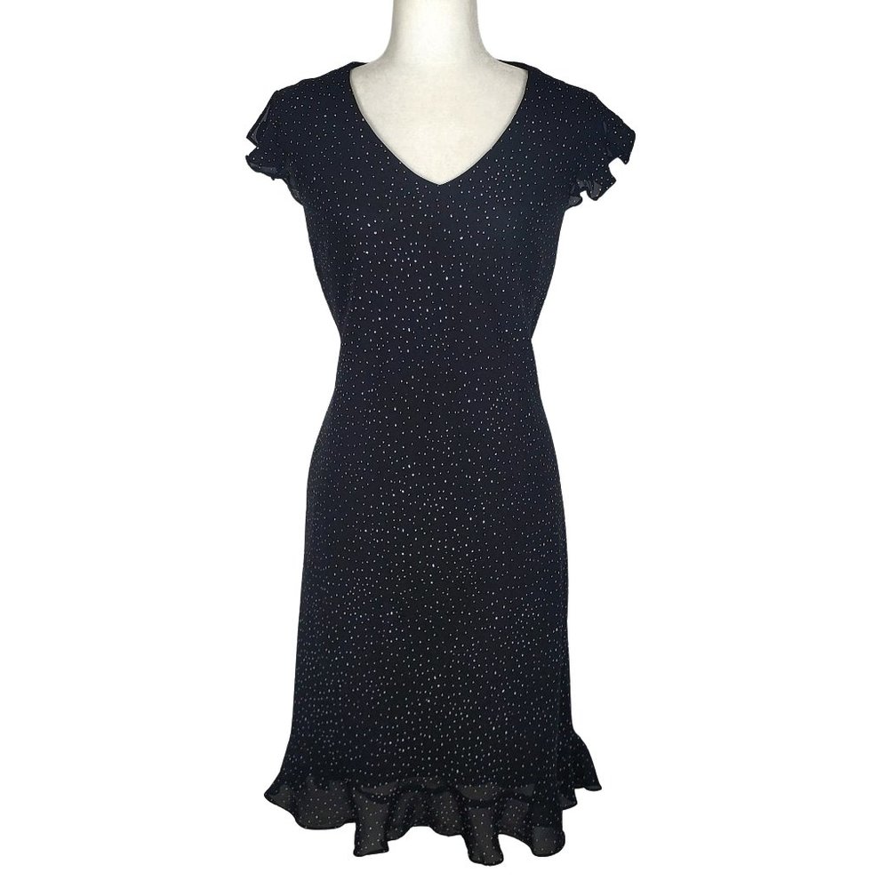 Jones Wear Polka Dot Ruffled Midi Dress Black Women's Size 12